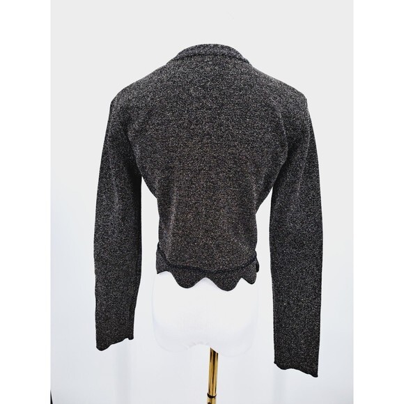 Zara Knit Size Large Black Gold Metallic Cropped Scalloped Pullover Sweater - Picture 4 of 7